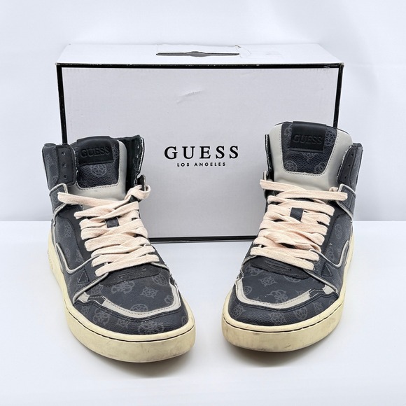 Guess Shoes - GUESS Verona High Top Sneakers Womens 9 Grey Black Monogram Logo Retro
